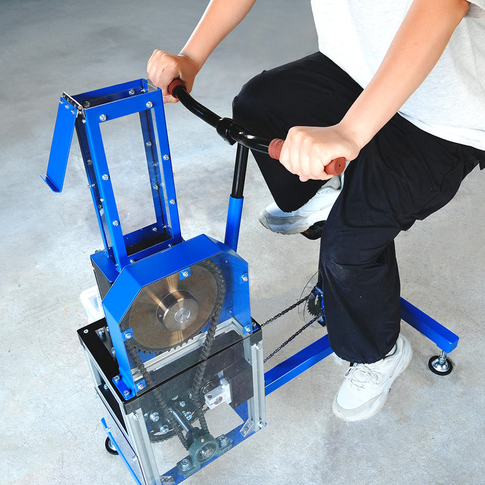 自転車型ボトルキャップ粉砕機